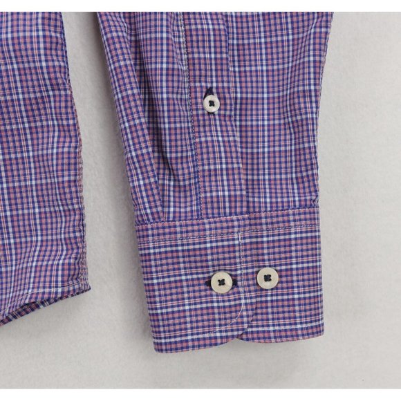 UNTUCKit Tamas Button Down Shirt Men's Medium Pink Blue Plaid Nylon Stretch - Picture 5 of 8